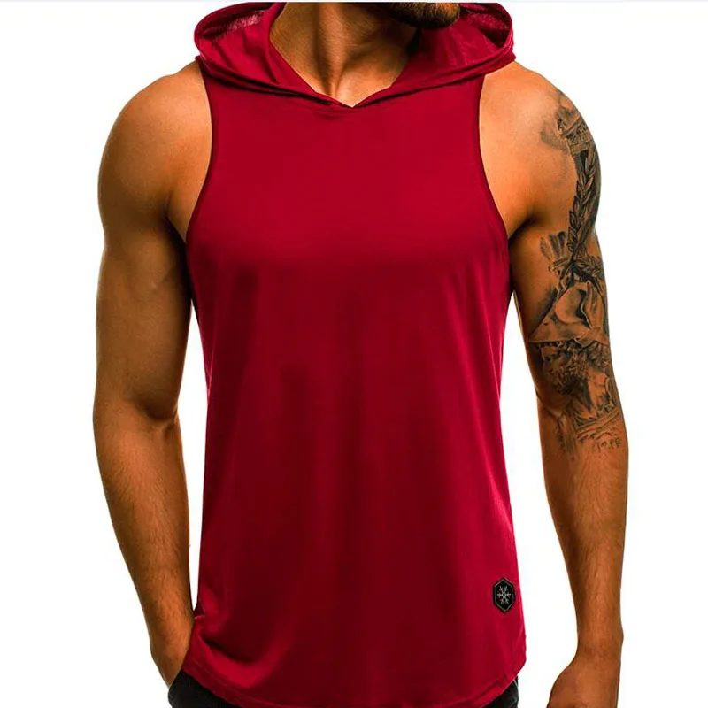 2023 Gyms Men Clothing Bodybuilding Hooded Tank Top for Men Summer Sleeveless Vest Sweatshirt Hoodies Fitness Man Tops MY075