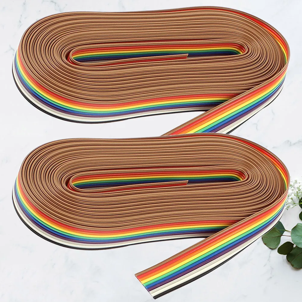 2 Rolls Idc Rainbow Cable 10 Flat Flexible Ribbon Jumper Cable Colorful 5m Ideal for Circuit Interconnection Office Computer