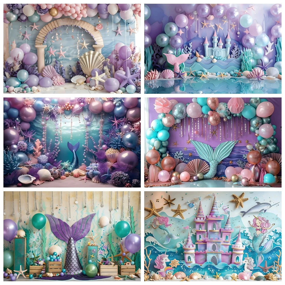 

Mermaid Theme Photography Backdrop Underwater World Baby Shower Birthday Party Princess Castle Mermaid Photo Background Decor