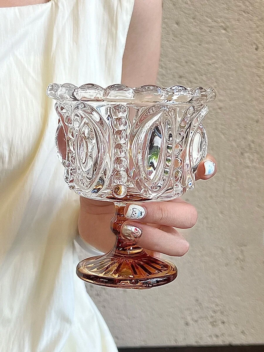 

Luxury Glass Beer Mug Ice Cr Dert Cup with Handle Emed Design Vintage Sle Clear Glass round ape for Adults 250ml