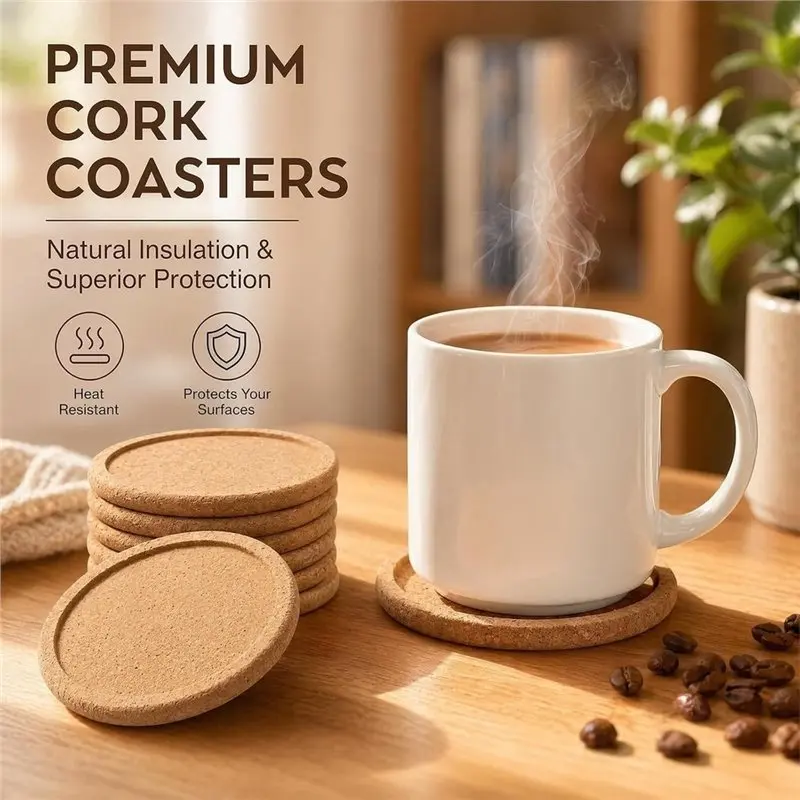B23B 20 Pcs Cork Coasters - Round Cork Coasters With Rim - Absorbent, Heat-Resistant Cork Coasters For Most Cups