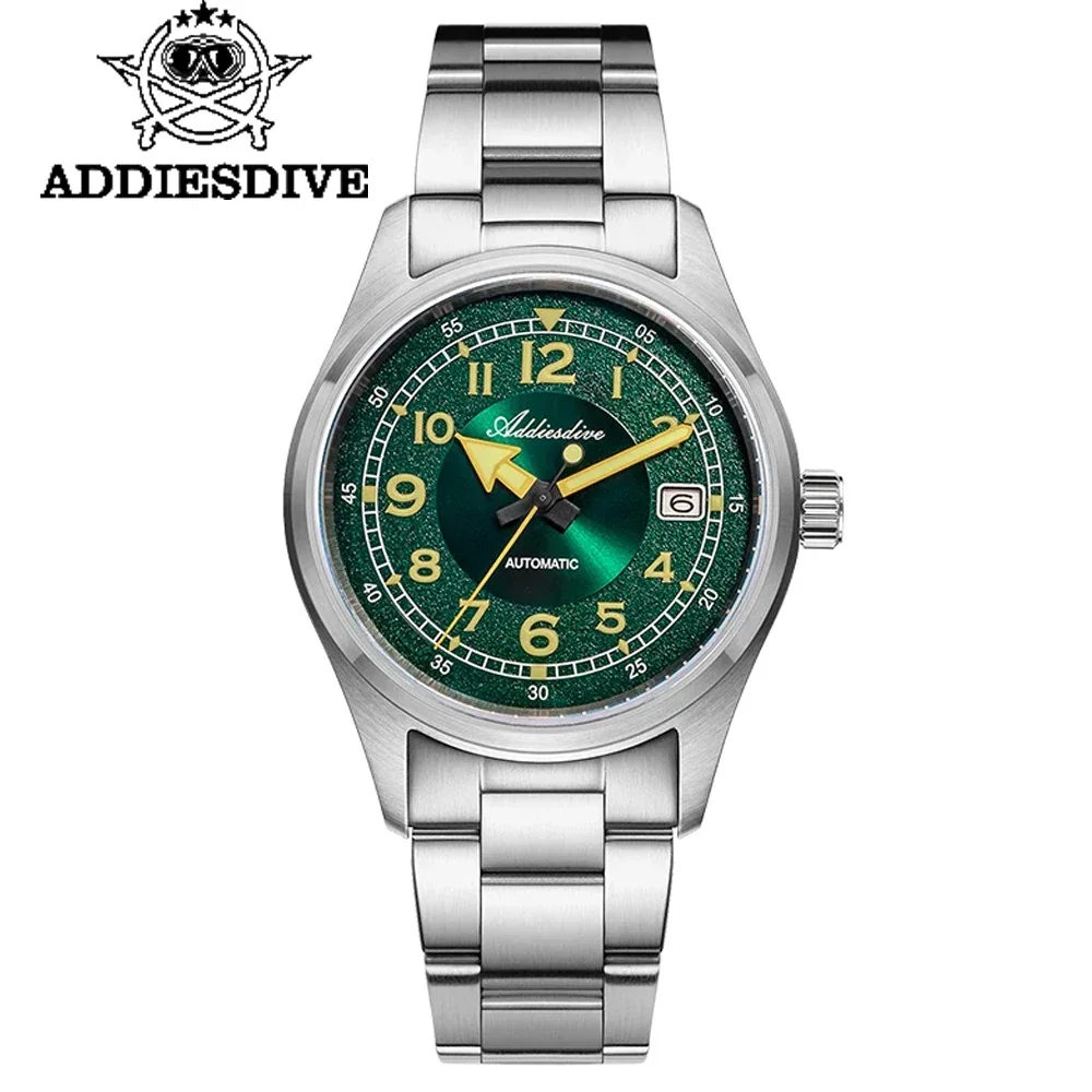 ADDIESDIVE Men Watch AD2055 NH35 Automatic Mechanical Sunburst Dial Luminous Sapphire 200m Waterproof Stainless Steel Watches