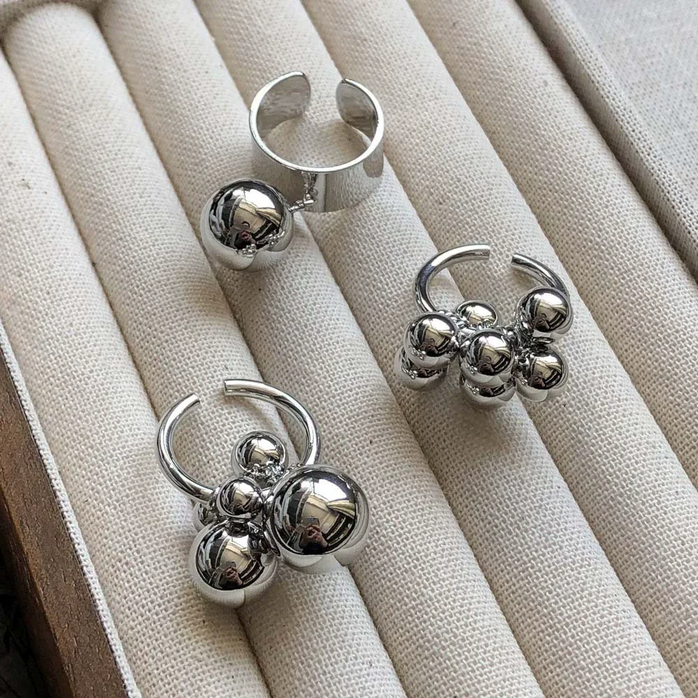 Vintage Metal Beaded Open Adjustable Ring for Women European American Personality Party Trendy Finger Jewelry Accessory