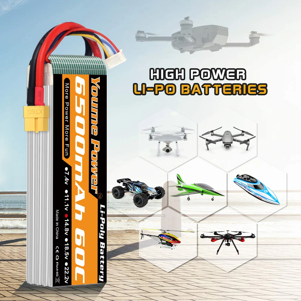 YOUME 6500mah يبو 2S 3S 4S 6S بطارية 7.4 فولت 11.1 فولت 14.8 فولت 22.2 فولت 50C ل RC طائرة هليكوبتر سيارة قارب شاحنة أجزاء