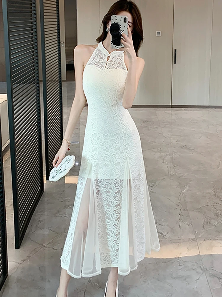 2025 laço branco jacquard chique babados sereia vestido feminino elegante luxo dança vestido de festa primavera verão moda coreana vestidos