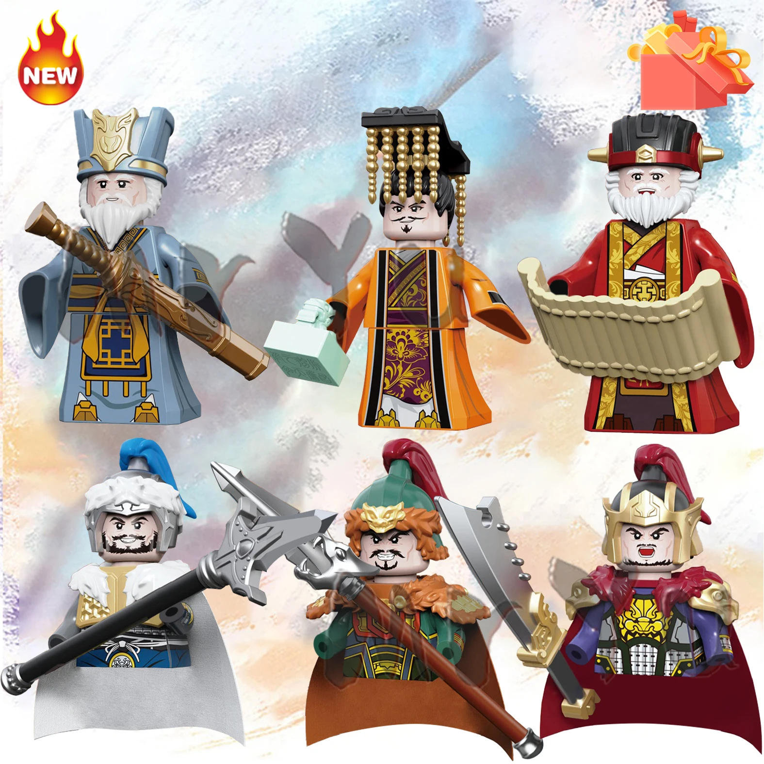 New Three Kingdoms War Chinese History Soldiers Figure Mini Sword Scroll Jade Seal Moc Model Kids Blocks Toys Gift Boys Girls