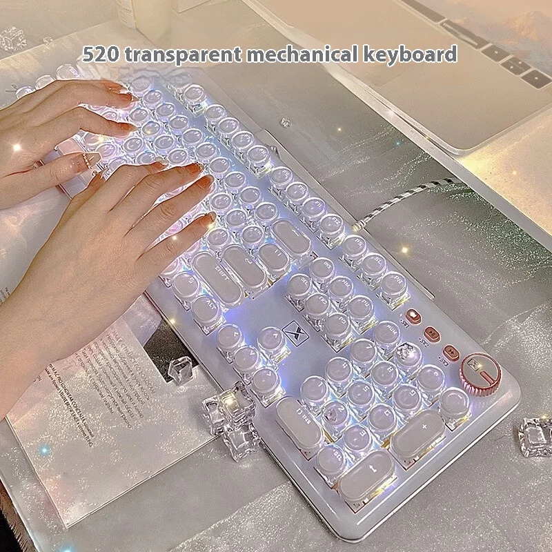 Pioneer Valentine'S Day Crystal Ice Cream Mechanical Keyboard High Appearance Transparent Punk Wired Keyboard Office Game Gifts