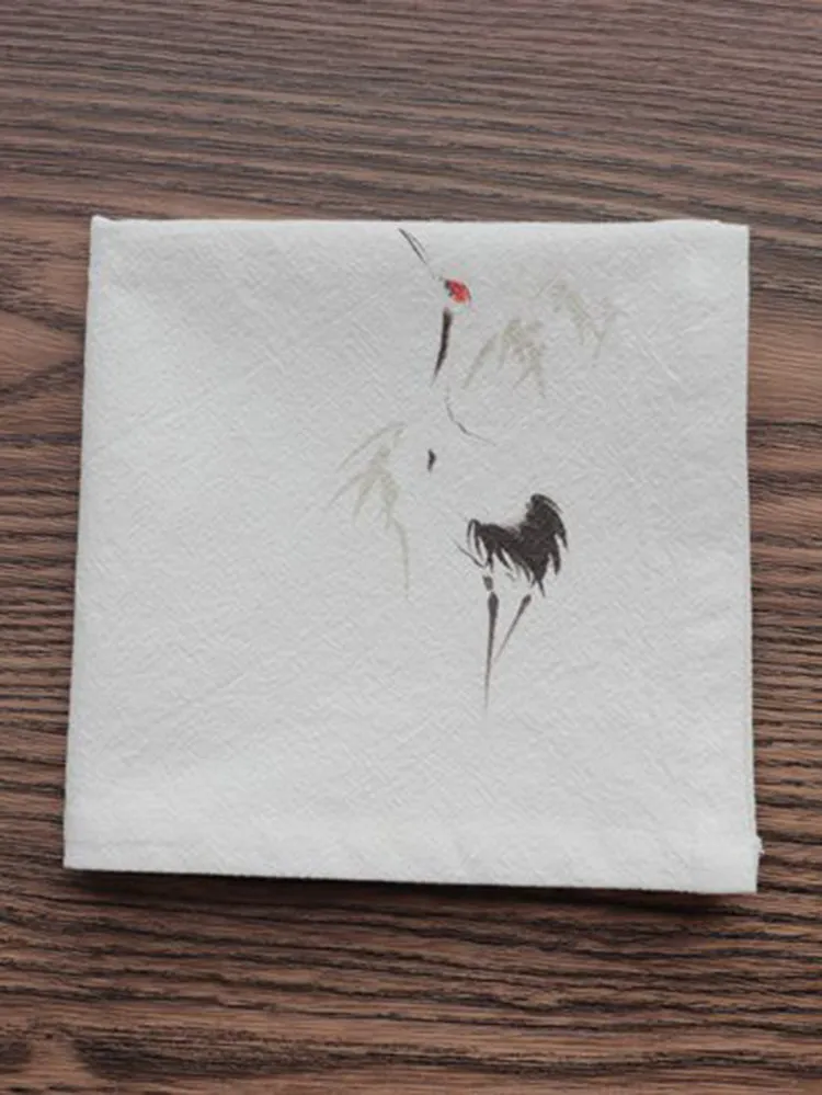 Classic Chinese Hanfu Style Red Crowned Crane Printed Handkerchief Soft Breathable 100 Cashmere Custom Name Elegant Daily Fashio