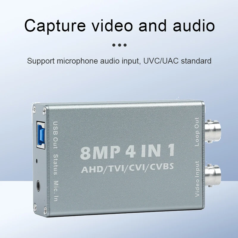 8MP 4-in-1 Video Capture Card AHD to USB Video Capture Card AHD TVI CVI Input and USB Output 1080 60fps Capture Plug and Play