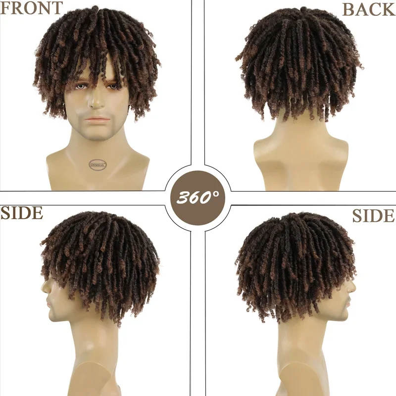 GNIMEGIL Synthetic Short Afro Twist Hair Braided Half Wig for Black Men Clip in Toupee Hairpieces Dreadlocks Male Wig Rock Party