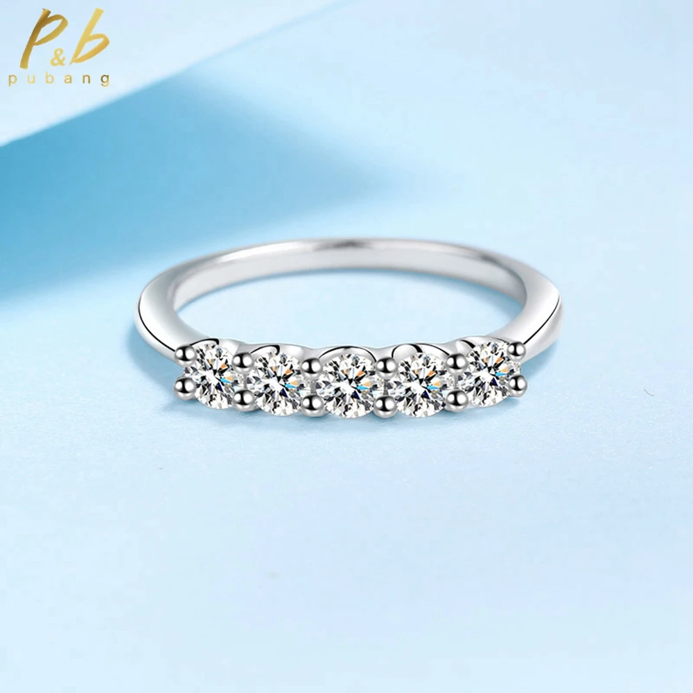 

PuBang Fine Jewelry Solid 925 Sterling Silver Real Moissanite Diamond Row Ring for Women Anniversary Wedding Gifts Free Shipping