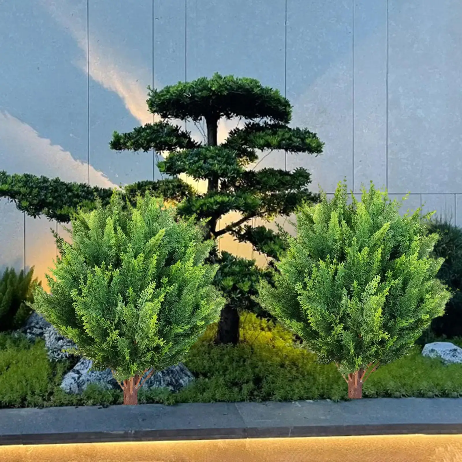 

2Pcs Garden Artificial Plant Outdoor Shrubs Bushes Lifelike Cemetery Bouquet Plant with Stake Summer Patio Backyard Balcony