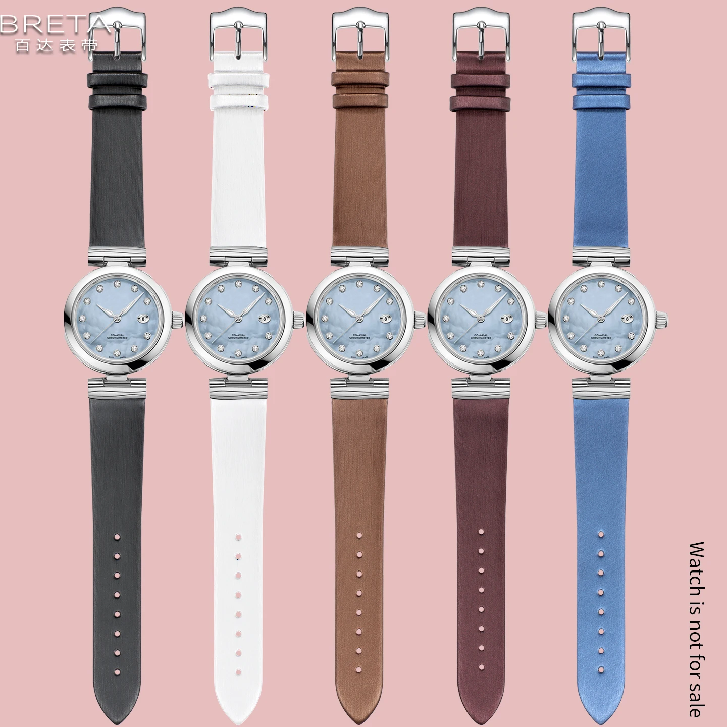 Notched silk leather watch strap for Omega DE VILLE LADYMATIC Series 425.30/425.32 Women's leather watchband bracelet Wristband
