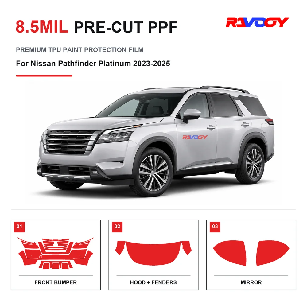 Film de protection de peinture transparent en TPU auto-cicatrisant, hydrophobe et anti-UV, prédécoupé pour Nissan Pathfinder Platinum 2023-2025, 8,5 mil
