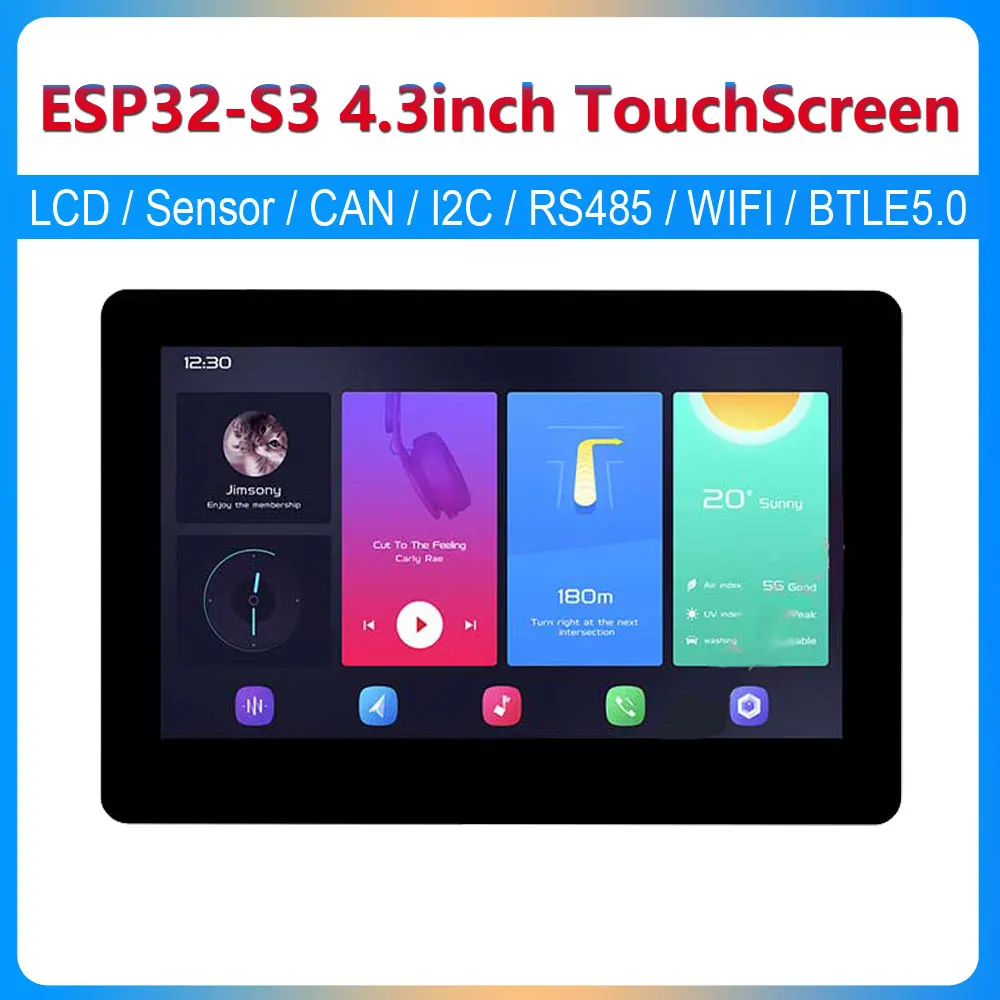 ESP32-S3 4.3inch LCD 800*480Pixels Captive TouchScreen Display Board LVGL WIFI BTLE5.0 65K-RGB  with Sensor/CAN/I2C/RS485