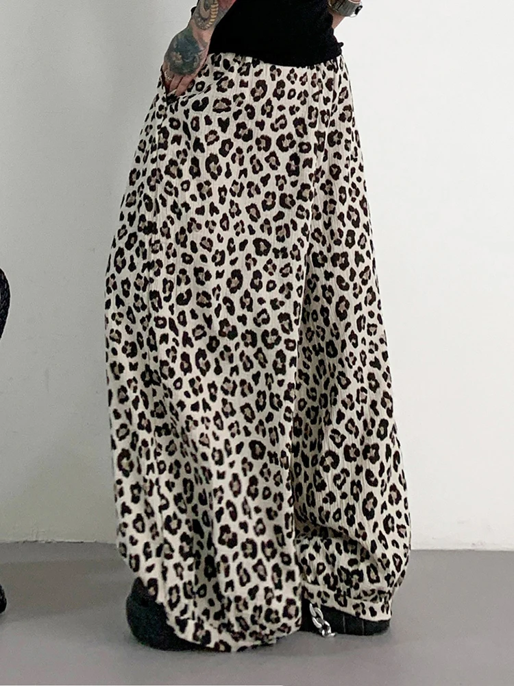YERMORA Hoge Elastische Taille Luipaardprint Casual Wijde Pijpen Broek Voor Vrouwen Losse Nieuwe Broek Mode Tij Lente Zomer 2025,