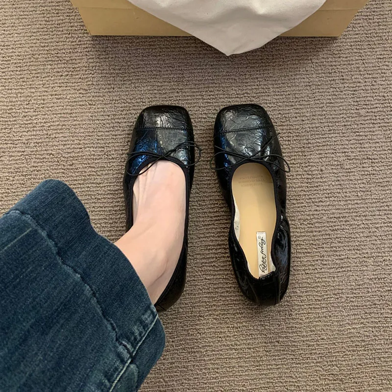 Modische Damen-Ballerinas mit Schleifenknoten, Weiche Tanzschuhe mit Quadratischer Zehenpartie, Neue Frühlings- und Herbst-Slipper für Damen – Detail 6