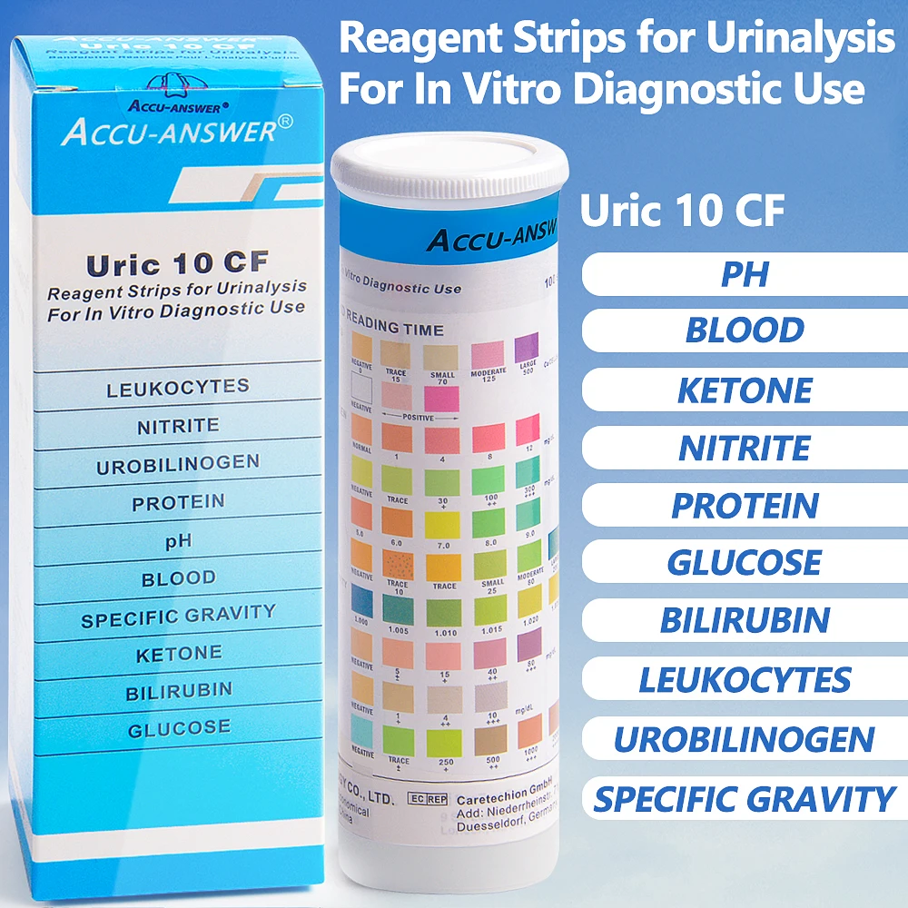 10 Parameter Urine Test Strips for Urinalysis(100pc) in Sealed Pouches. Tests for Ketosis, pH, Protein, UTI, Kidney and Liver