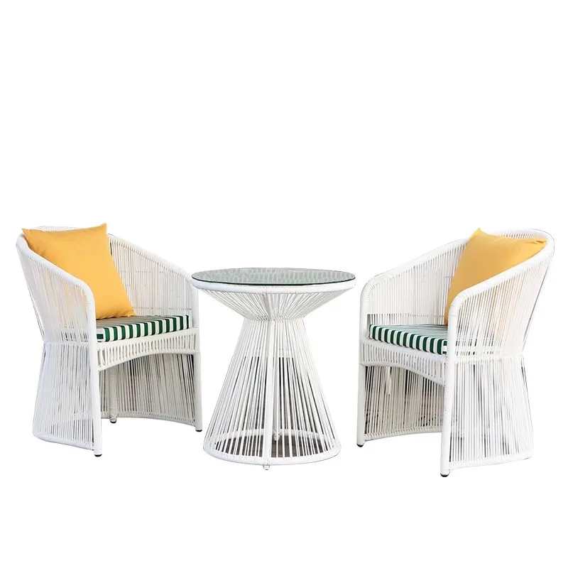 Outdoor tables and chairs new Chinese courtyard open-air waterproof sunscreen rattan furniture combination