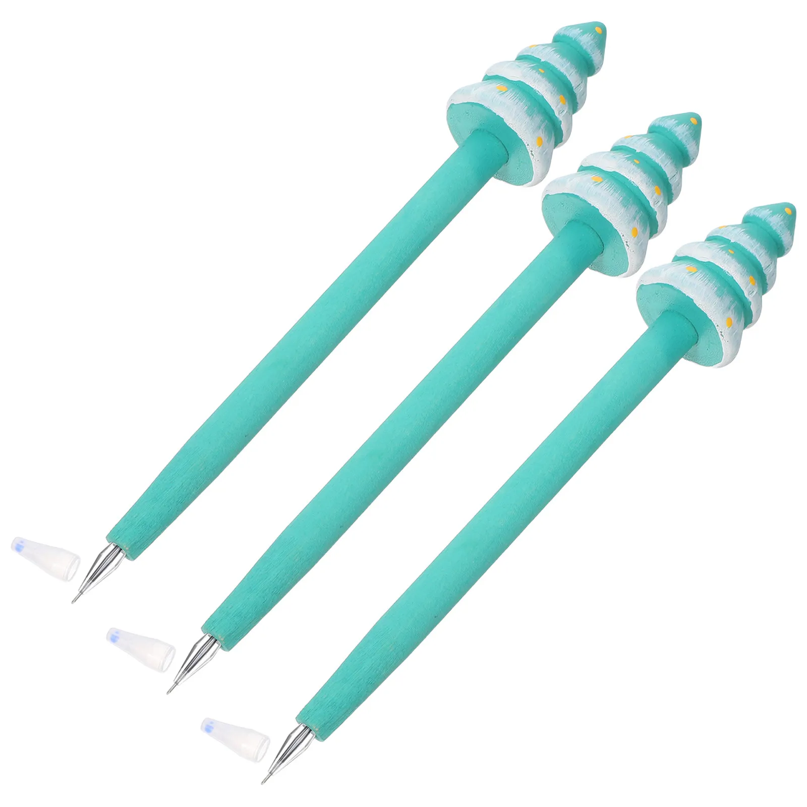 3pcs Christmas Tree Gel Pens – Wooden Design, Smooth Writing, Holiday Office & School Stationery