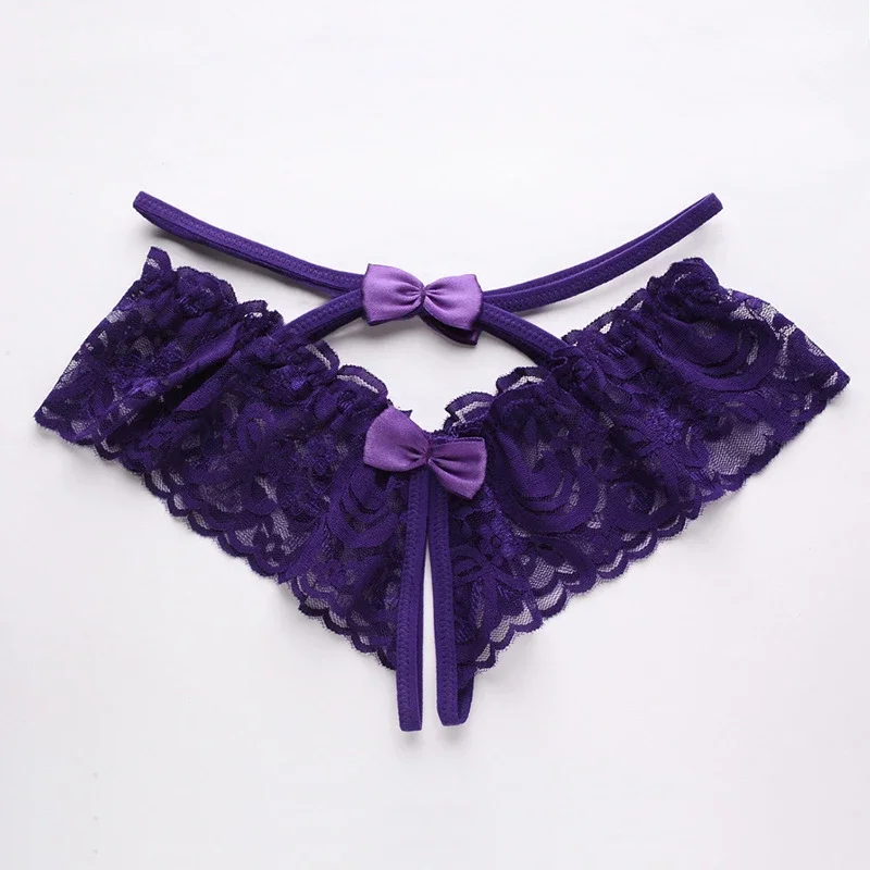 Lencería Sexy sin entrepierna para mujer y niña, ropa interior de malla de encaje, tangas ahuecadas con espalda en T, bragas exóticas