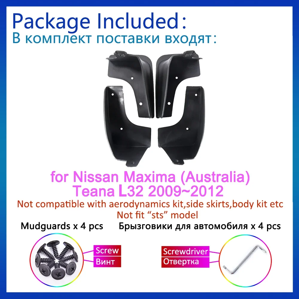 for Nissan Maxima L32 Teana 2009 2010 2011 2012 Mud Flaps Mudguards Splash Fender Guard Front Rear Wheels Car Stying Accessories