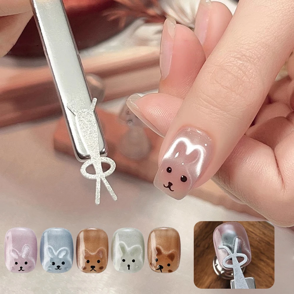 Y-shape Rabbit's Cat Eye Nail Magnet Iron Wire 3D Cute Rabbit Cat Bear Magnet for Creating Animal Shapes Nail Art Magnetic Stick