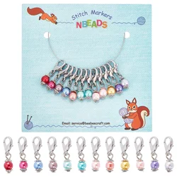 12 Pcs Glass Pearl Stitch Markers Alloy Enamel Crochet Stitch Marker Charms Locking Stitch Marker