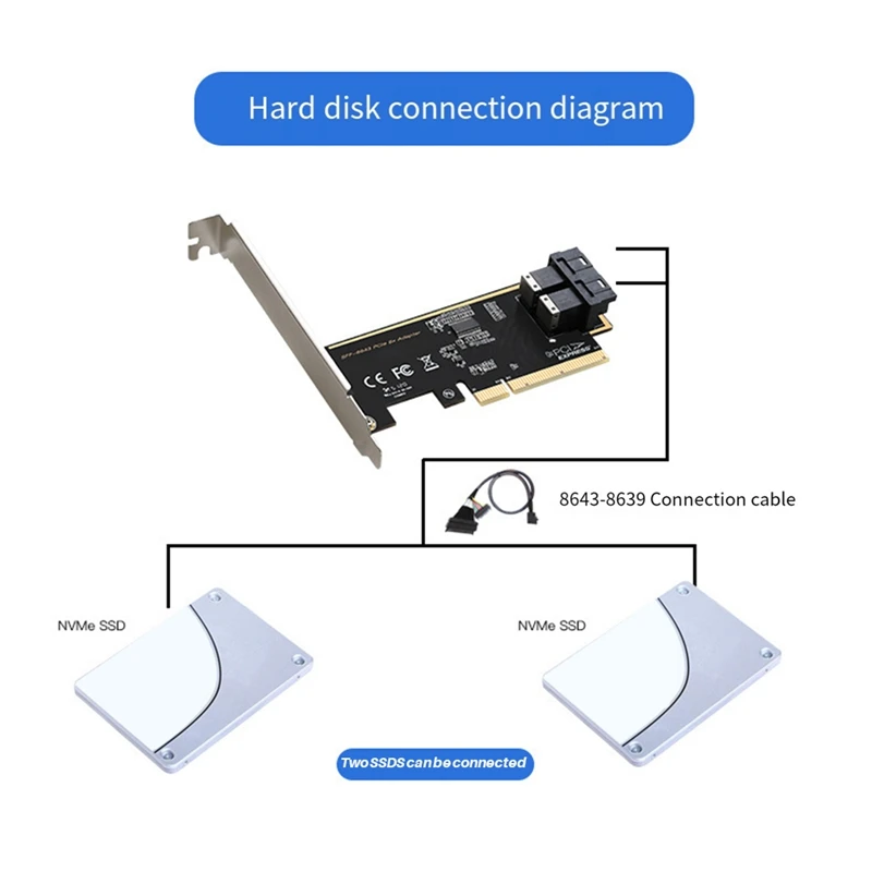 1 PCS PCIE 8X To 2 Ports U.2 Adapter Card  SFF8643 Dual Nvme SSD PCIE X8 Expansion Card SFF8643 U2 Adapter PCB