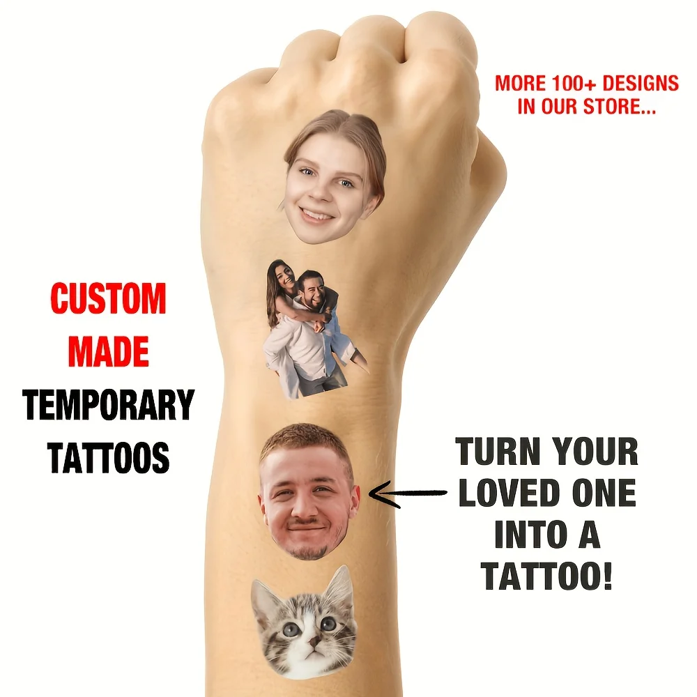 Custom Temporary Tattoos, Personalized Photo Face Tattoos, Pet and Couple Designs, Fun Party Favors and Gifts for Boyfriend