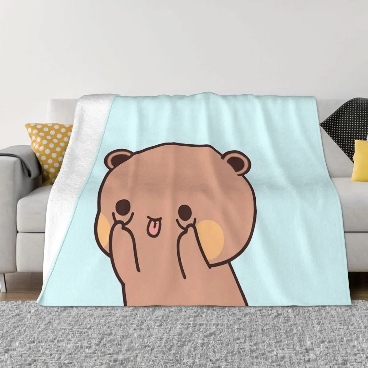 

Bubu Dudu Cartoon Blanket Flannel Decoration Funny Face Ble Portable Home Bedspread