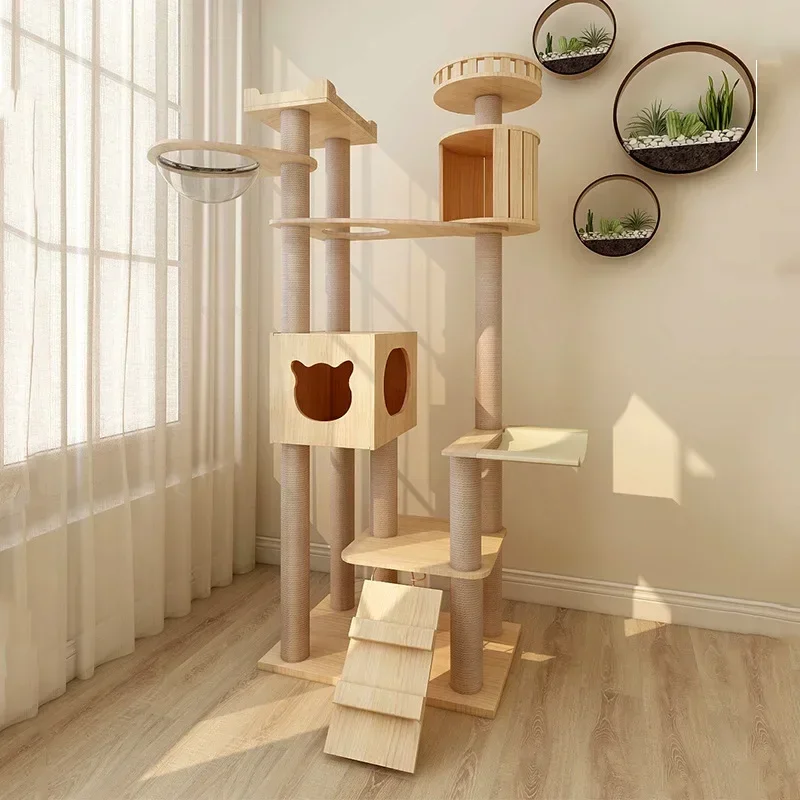 

Cat climbing frame solid wood nest space capsule large cat frame jumping platform multi-story cat villa pet toys