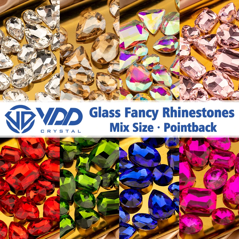 VDD Rote Fancy Pointback Strass-Mischung aus Glas-Kristallen, Glitzernde Glänzende Strasssteine für Nagelkunst-Zubehör, Bastelarbeiten und Dekoration – Detail 2