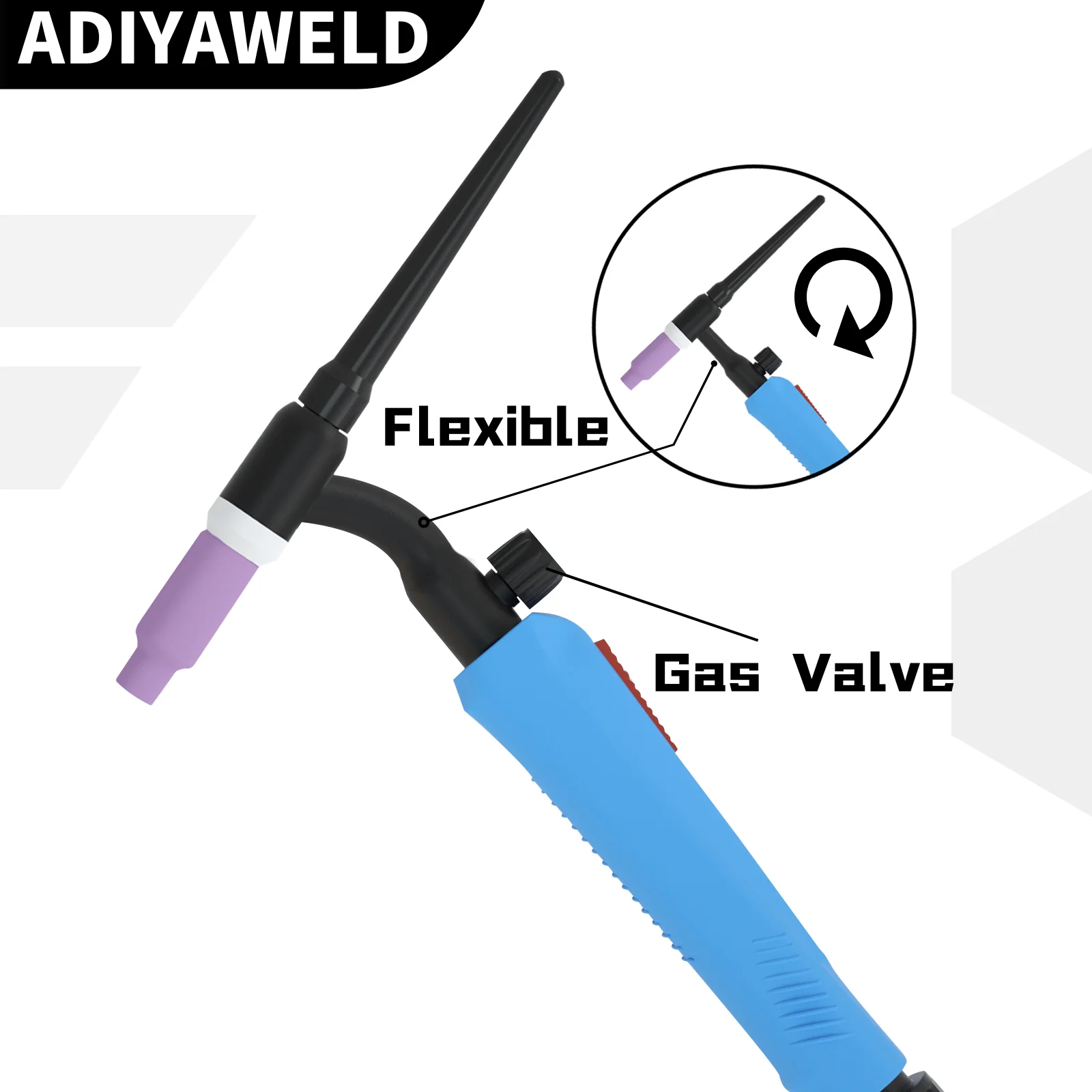 Imagem -04 - Tocha de Soldagem Adiyaweld Tig Argon Air Cooled Tungsten Arc Válvula de Gás Flexível Wp17fv 3m 5m 7m Wp17