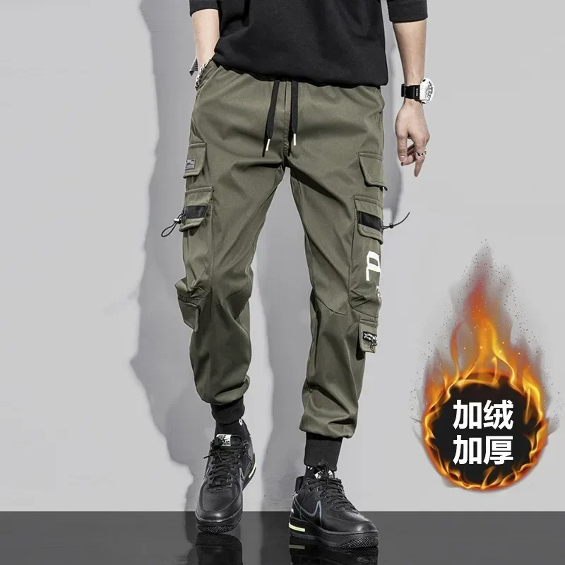 Fleece Tooling Pants Men's Spring and Autumn Functional Multi-pocket Casual Pants Casual Sports Nine-point Cargo Pants