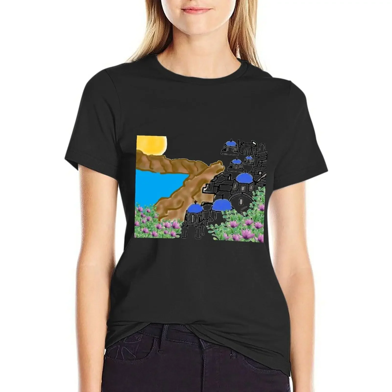 

Greece Santorini T-Shirt animal print shirt for girls tops funny t shirts for Womens