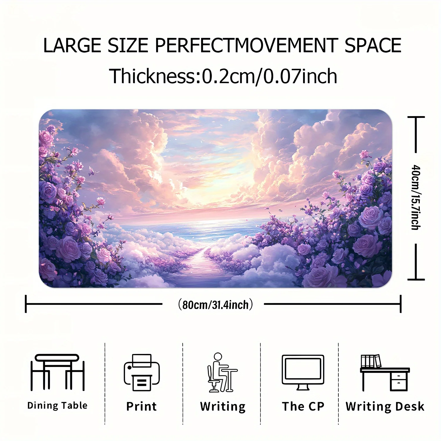 Tappetino per mouse da gioco grande fantasia floreale da 1 pezzo, design floreale dei cartoni animati, tappetino per tastiera durevole per desktop e laptop, ideale per Capodanno,