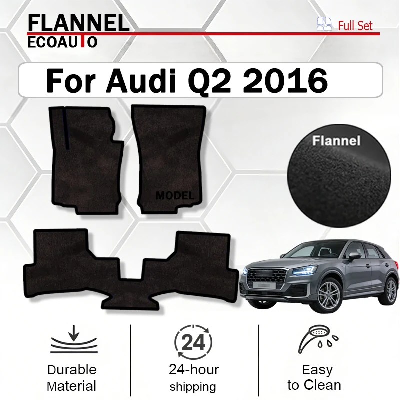 

ECOAUTO Flannel Car Floor Mat For Audi Q2 2016–present Polyester suede Anti Slip black Backing red Binding Trim Edge