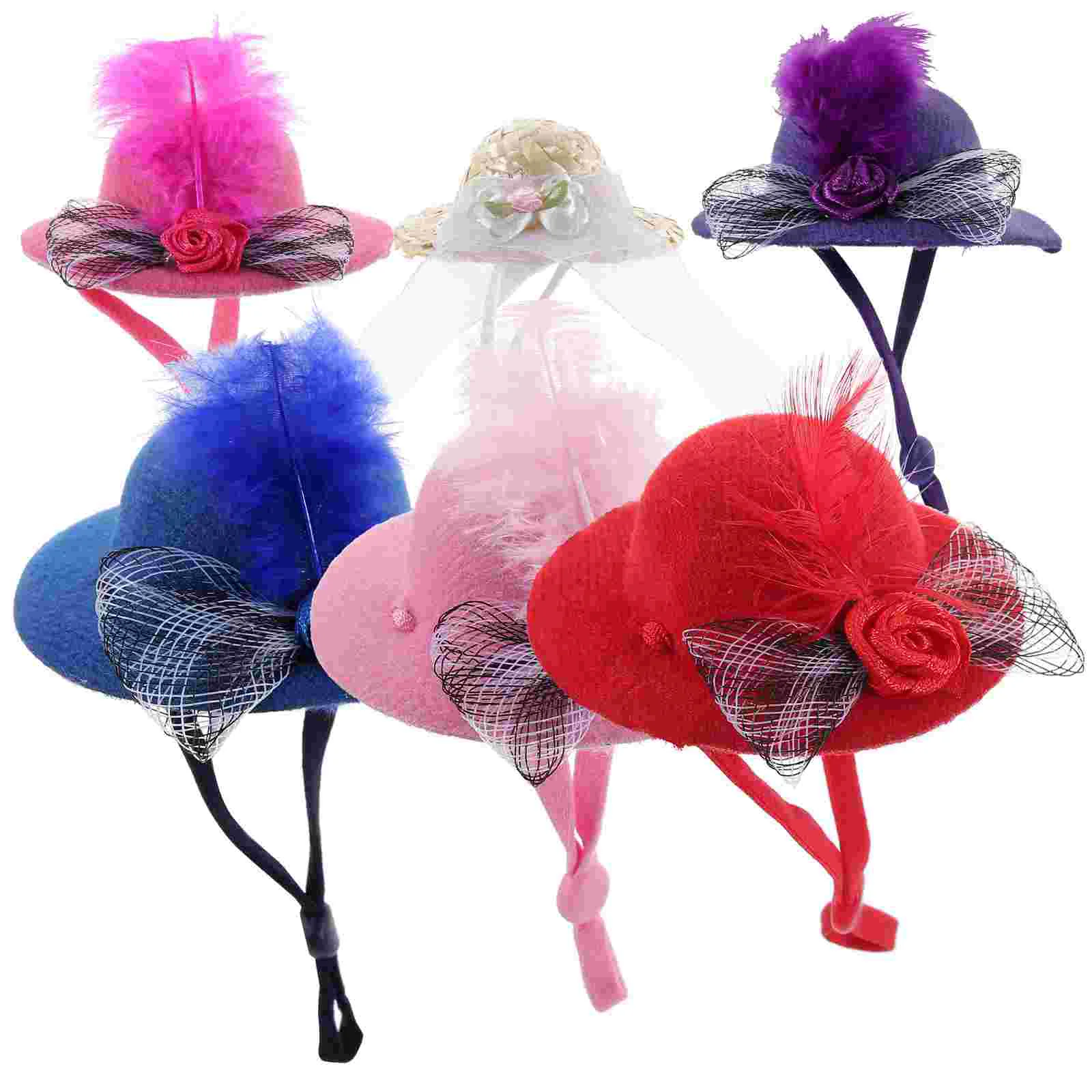 

6 Pcs Dressup Princess Hair Accessory Mesh Flower Hat Pet Hats Miniature for House Reborn Baby Dolls Top Tiny Crafts
