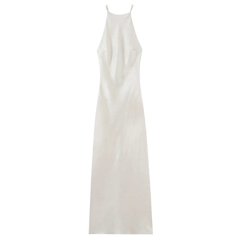 

Teen Girls Satin Dress 2025 New Fashion Summer Backless Dresses for Girl Elegant Chic Ladylike Girl Slim Dress 15-18Year