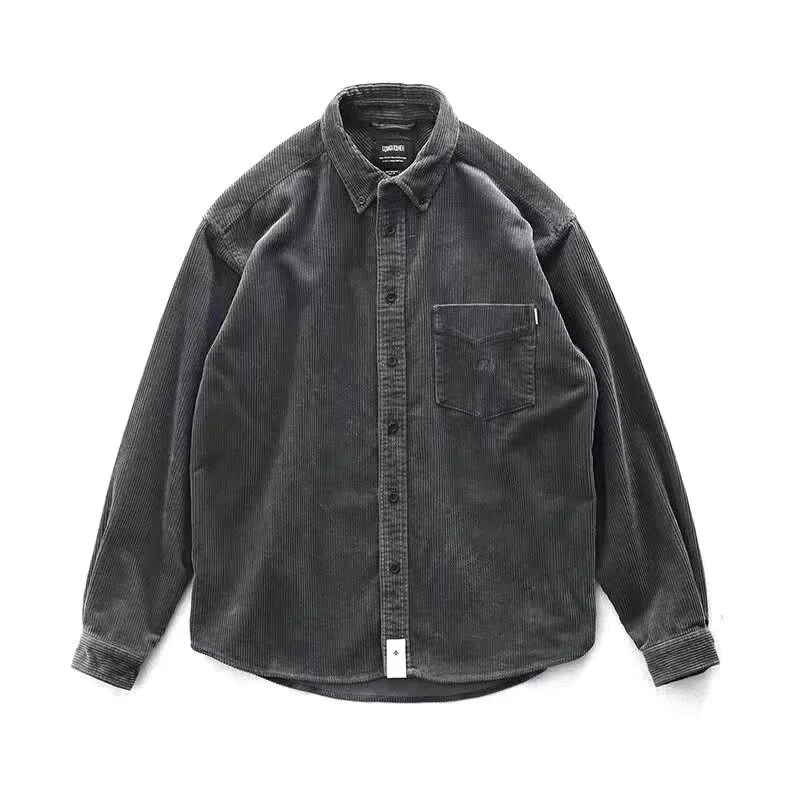High-End Men's Corduroy Work Shirt Jacket Worn-Resistant Loose Fit Spring Autumn Heavy Duty Shirt with Multiple Pockets