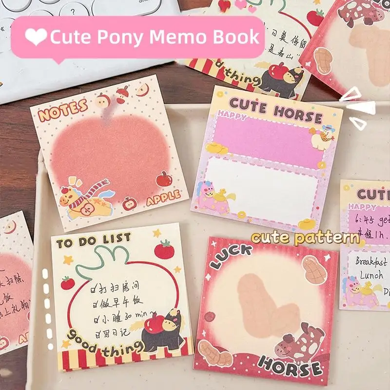 

4/5Books Cute Pony Memo Book Cartoon Tearable Non Adhesive Memo Portable Notebook Message Book Student Stationery Supplies