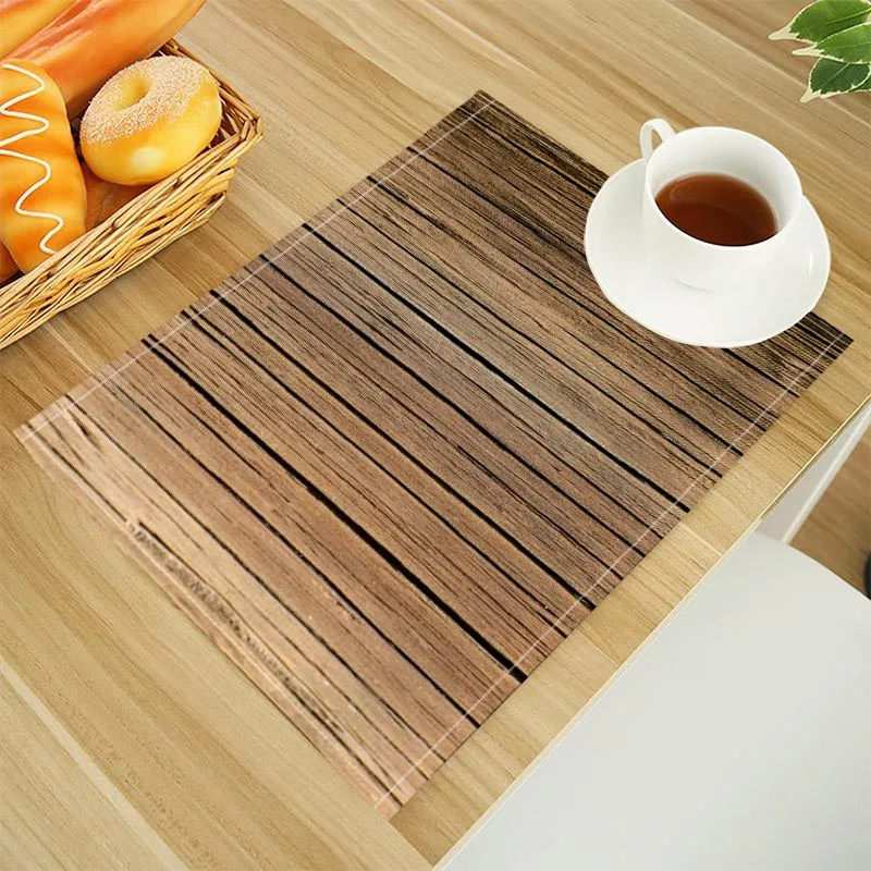 Wood Print Linen Dining Table Mats Alphabet Kitchen Placemat 30X40cm Coasters Pads Bowl Cup Mat