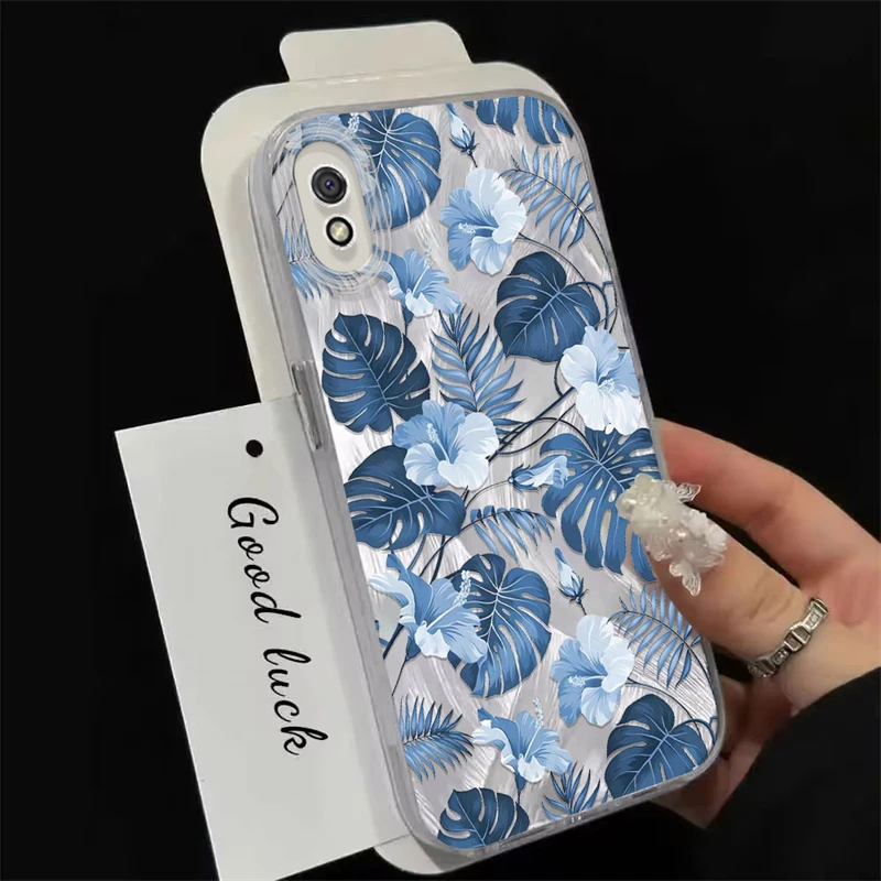 Etui Fashion Leaves Plant Flowers Pattern IMD Case dla Xiaomi Redmi 13 12 11 10 Wstrząsoodporna laserowa przędza z piór Miękki pokrowiec na telefon Funda