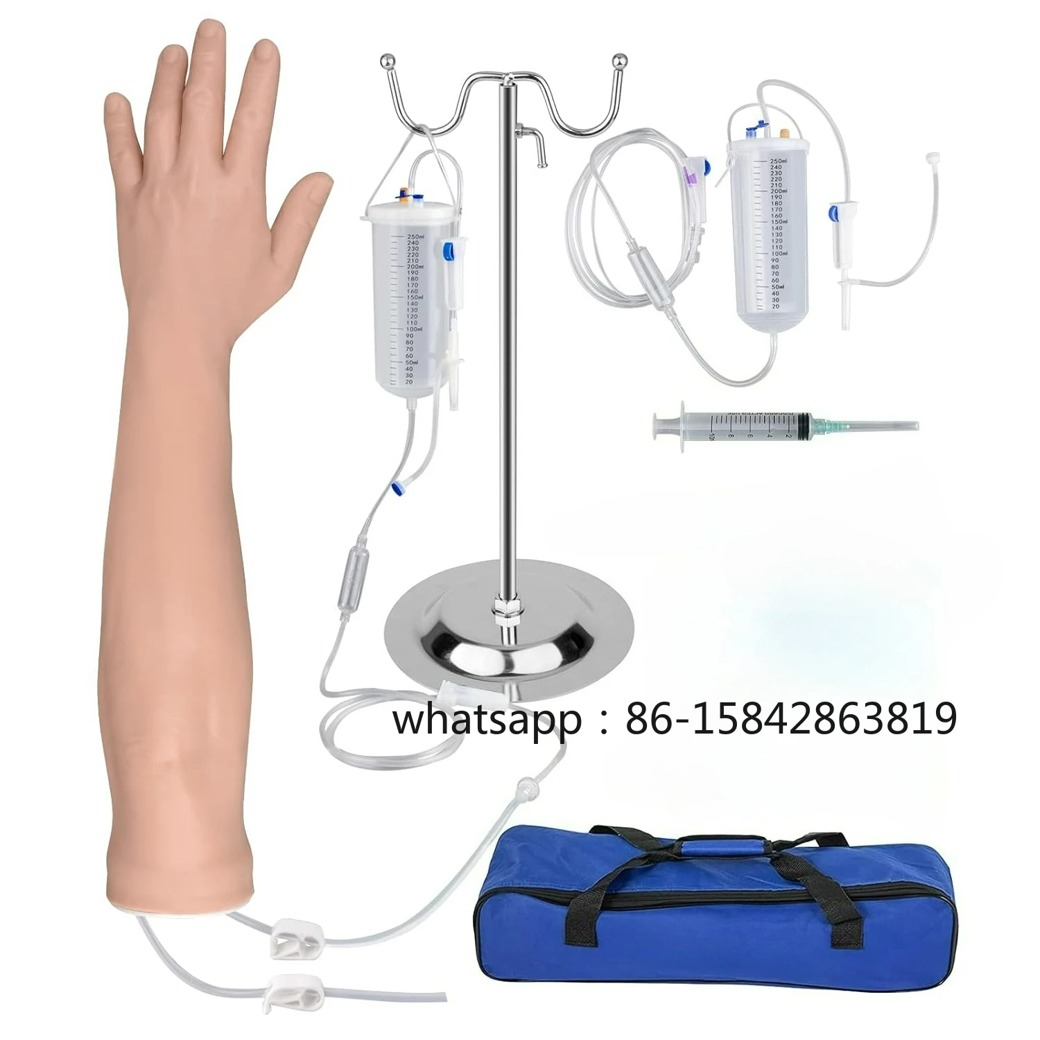 Intravenous Puncture Practice Arm Kit with Infusion Stand PVC Latex Arm with Storage Bag Infusion Training Injection Model