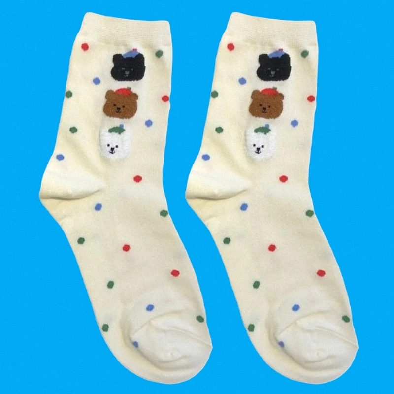 Calcetines de tubo medio para mujer, medias de alta calidad con dibujos de animales pequeños, gato, cachorro, oso, primavera y verano, 5/10 pares