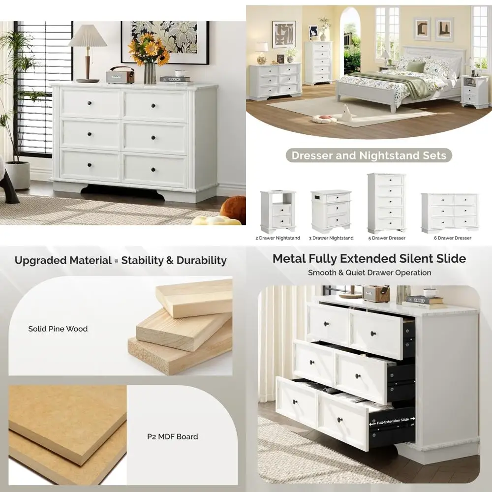 6-Drawer Antique Wh…