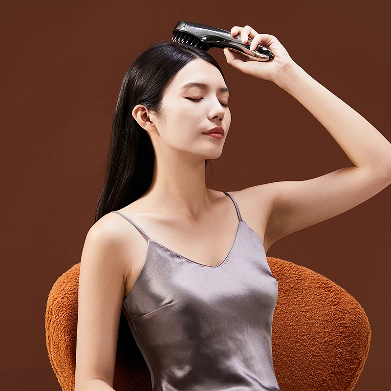 Electric heating ems graphene far-infrared face body scalp massager comb beauty device with two replaceable care head