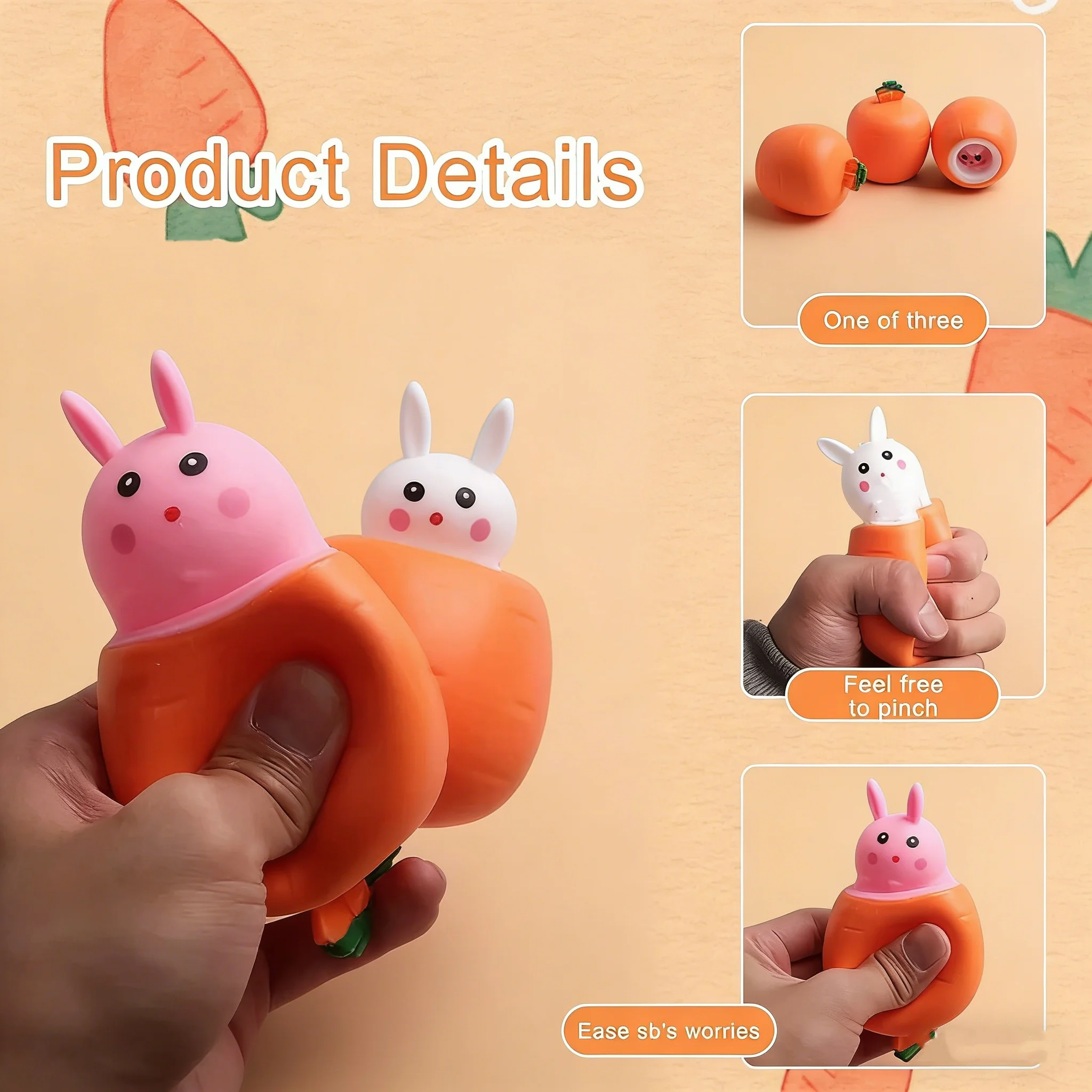 Squishy Mochi Toys Carrot Rabbit Squeeze Cups Cute Unique Stress Relief Sensory Portable Fidget Office Home Relax Creative Gifts