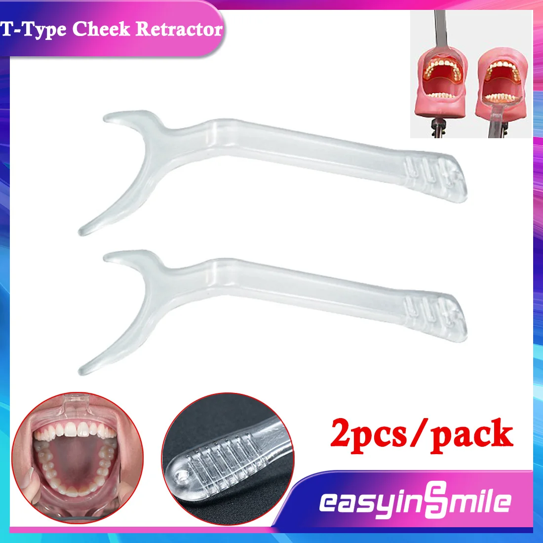 EASYINSMILE 2Pcs Dental Lab Orthodontic Autoclavable Cheek Retractor Lip  Intraoral Photography T-shape Mouth Opener Clear